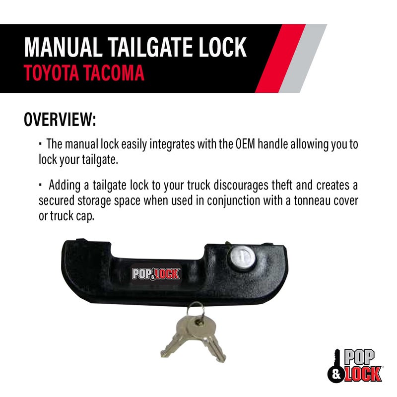 POP & Lock - Manual Tailgate Lock for Toyota Tacoma, Fits 1995 to 2004 Models, Anti Theft, Truck Tailgate Lock Replacement, Easy to Install, Made in The USA (Color Black, PL5100, Standard Lock) - Image 4